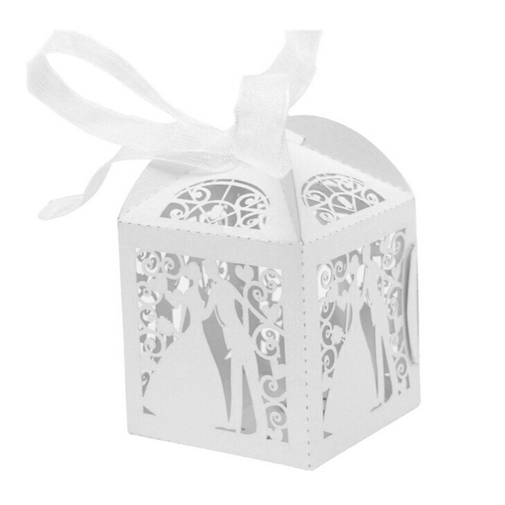 50x Pearly White Paper Gift Boxes For Wedding Candies Banquet Birthday 