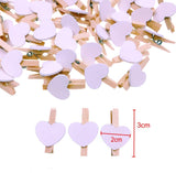 100 x Mini-Herzklammern aus weißem Holz, 3 cm, + Juteschnur, 30 m, Dekoration für Hochzeitsfeiern, Fotokarten