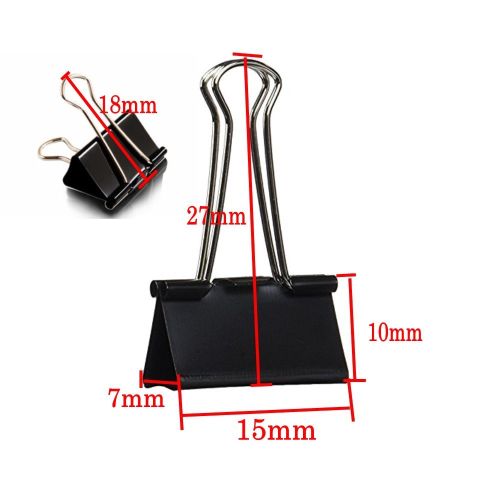 60 Black 15 mm mini office foldback clips small metal paper binder clip paper clip bulldog clips