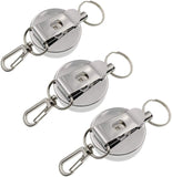 JZK 3 x einziehbarer Schlüsselanhänger mit Gürtelclip und Stahlspulenkette, einziehbarer Ausweishalter-Clip, Ausweishalter-Clip, Türschlüssel-Kartenhalter-Clip